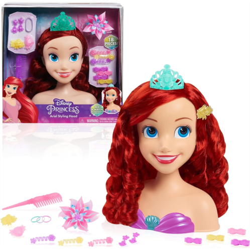 Disney Princess Ariel Styling Head and Accessories, 18-pieces, Red Hair and Blue Eyes, Pretend Play, Kids Toys for Ages 3 Up by Just Play