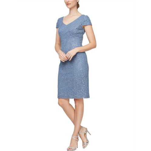 Womens Alex Evenings Short Corded Sheath Dress