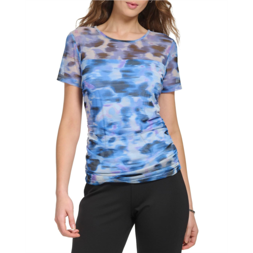 Womens DKNY Short Sleeve Print Mesh Top