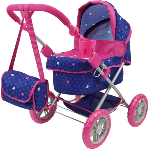 509 Crew 509 Unicorn Doll Pram - Kids Pretend Play, Large Wheels, Retractable Canopy, Cup Holder & Carry Bag, Ages 3+ (T724029),Pink