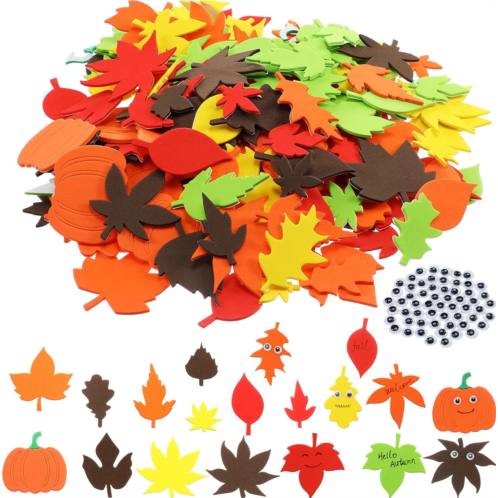 Tenare 872 Pieces Foam Fall Adhesive Leaf Stickers and Wiggle Googly Eyes for Crafts, Halloween Leaves Pumpkin Stickers Autumn Maple Oak Leaf Cutouts Embellishments for Kids Crafts (Leave