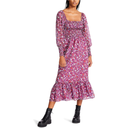 Womens Betsey Johnson Wildflower Ditsy Smocked Printed Chiffon Midi