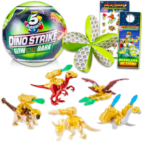 Dinosaur Toys Zuru 5 Surprise Dino Strike Glow in The Dark Mystery Set - Surprise Mini Dinosaur Mystery Bundle with Rex-Man Stickers and More for Kids