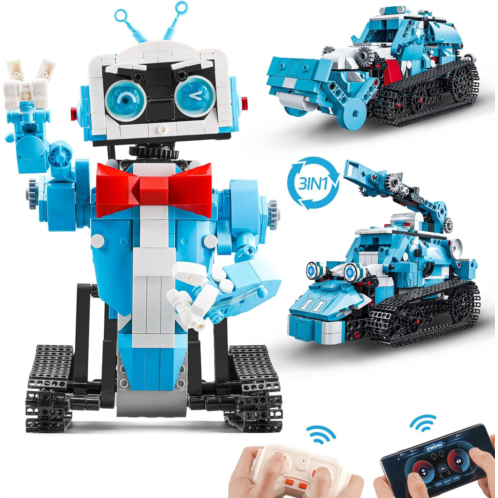 Vocrev STEM Robot Building Toys for Kids Compatible with Lego Sets, 3in1 Remote & APP Controlled Robot Building Kit, Engineering Learning Educational Rechargeable Robot Toy Gifts for Boys
