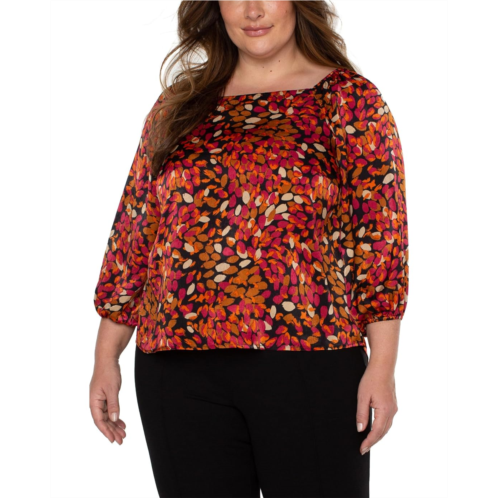 Liverpool Los Angeles Plus Size Puff Sleeve Square Neck Woven Top