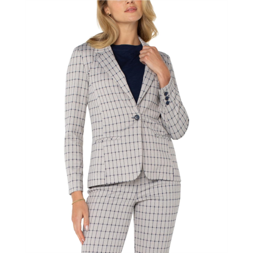 Liverpool Los Angeles Petite Fitted Blazer In Navy Taupe Grid