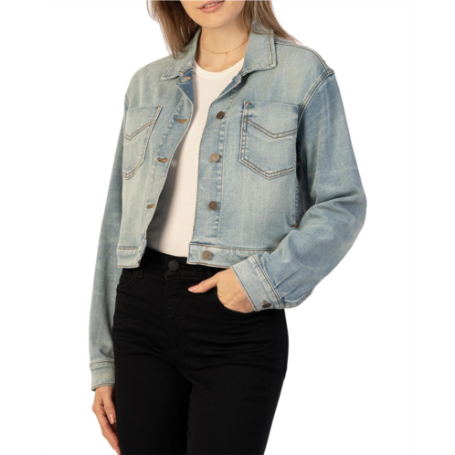 Womens KUT from the Kloth Lara Crop Jacket w/ Drop Shoulder-Patch Front Pocket