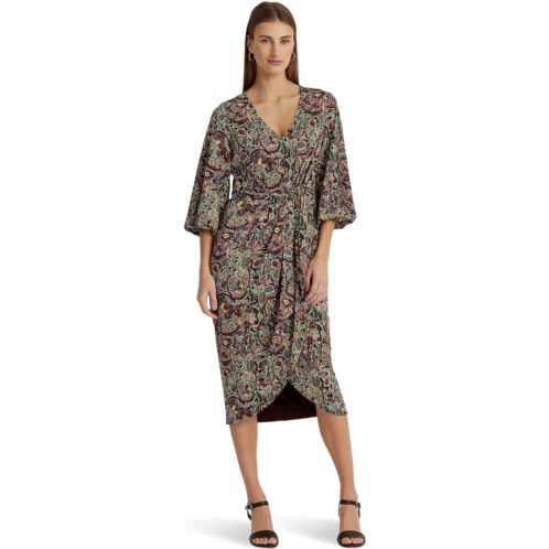 POLO RALPH LAUREN Womens Lauren Ralph Lauren Floral Jersey Tie Front Midi Dress