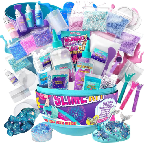 GirlZone Egg Surprise Mermaid Sparkle Slime Kit, 39 Pieces to Make Glow in The Dark Slime with Glitter Slime Add Ins, for Girls 8-12, Ideal Easter Gifts for Kids