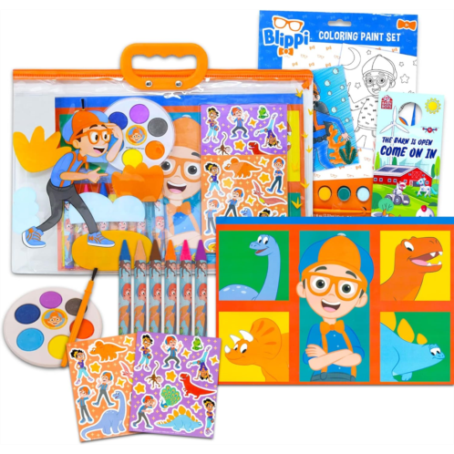 GAME PARTY Blippi Coloring and Activity Set for Kids Bundle with Blippi Coloring Poster Book, Stickers, Paint, Activities, and More Blippi Art Kit Tote