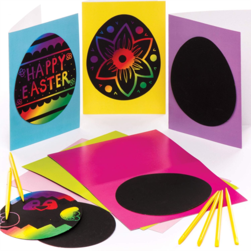 Baker Ross AW189 Easter Egg Scratch Art Cards - Pack of 6, Easter Crafts for Kids to Decorate and Gift