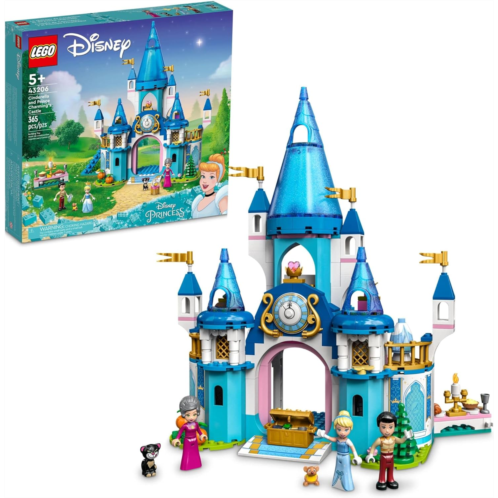 LEGO Disney Princess Cinderella and Prince Charmings Castle 43206 Doll House, Buildable Toy with 3 Mini Dolls, Plus Gus Gus and Lucifer Figures