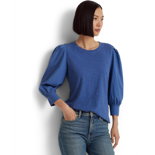 POLO RALPH LAUREN Womens Lauren Ralph Lauren Jersey & Poplin Puff-Sleeve Top