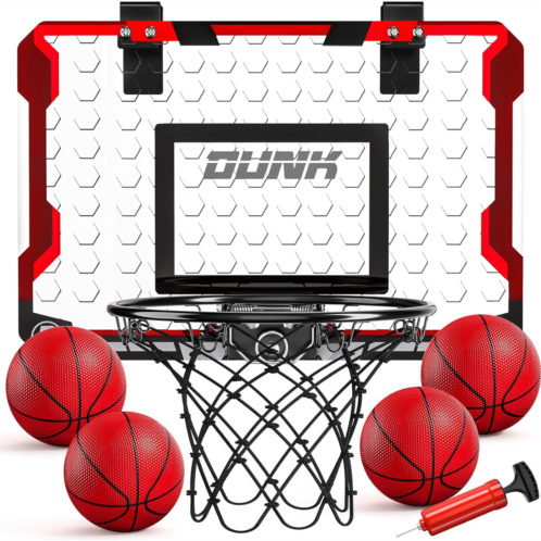 TEMI Basketball Hoop Indoor, Mini Basketball Hoop with 4 Balls, Over The Door Basketball Hoop for Kids and Adults, Basketball Toys for Boys Girls Age 3 4 5 6 7 8 9 10 11 12 - Kids