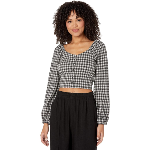 Madewell Gingham Puff Sleeve Button Front Crop Top