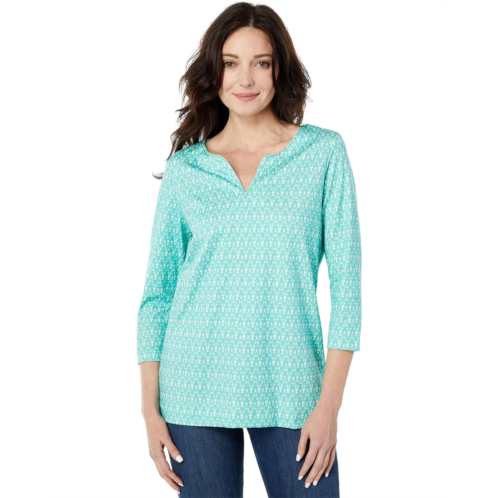 L.L.Bean Pima Tops Split-Neck Tunic 3/4 Sleeve Print