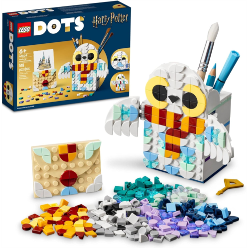 LEGO DOTS Hedwig Pencil Holder 41809, Harry Potter Owl Desk Accessories, Pencil Pot and Noteholder with LEGO Building Elements, Toy Crafts Set for Kids 6+ years