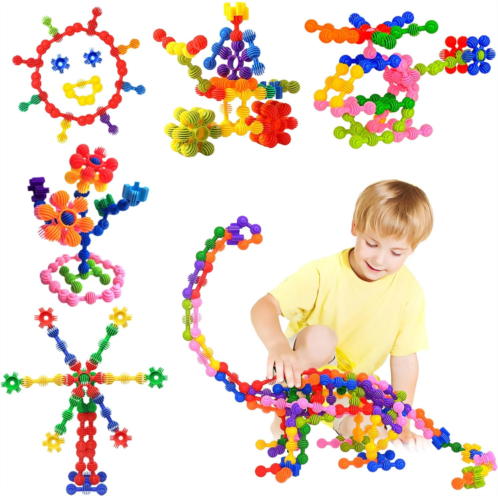 TOMYOU Kids Building Blocks STEM Toys, 120 PCS Plastic Gear Interlocking Sets That Bends - Safe Material - Toddler Educational Toy for Girls and Boys Aged 3+