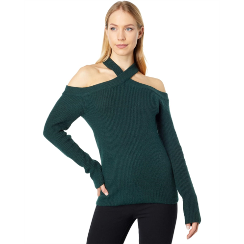 1.STATE Cross Neck Cold Shoulder Sweater