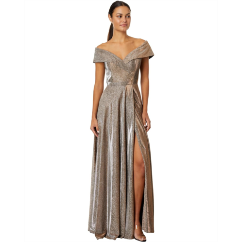 XSCAPE Off-the-Shoulder Long Glitter Dress