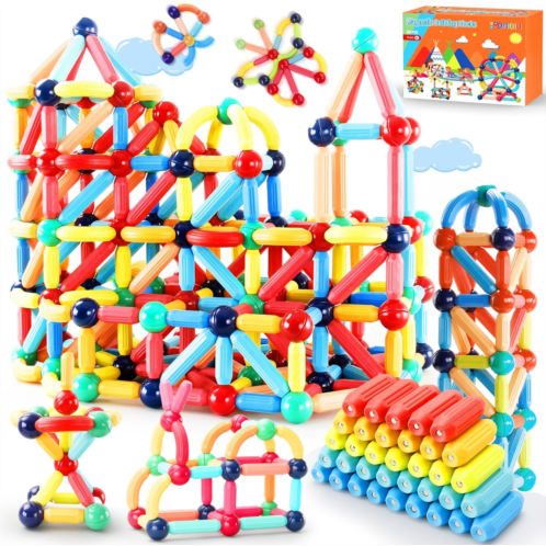 DMOIU 64 Pcs Magnetic Building Blocks STEM Educational Toy for Kids Montessori Learning Sticks and Balls, Sensory Activities Toys for Toddlers, Gift for Boys and Girls Preschool
