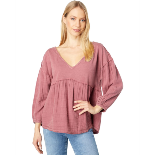 Lucky Brand Long Sleeve Woven Mixed Top