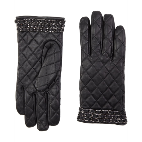 Badgley Mischka Quilted Leather Gloves w/ Chain