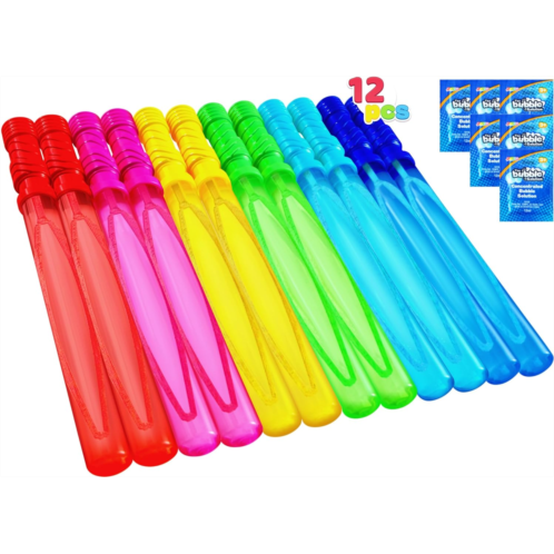 JOYIN 14.6 Big Bubble Wands for Kids, 1 Dozen Bubble Wand Bulk with Bubbles Refill Solution for Summer Toy Party Favor, Outdoors Activity, Easter Basket Stuffers, Birthday Gift