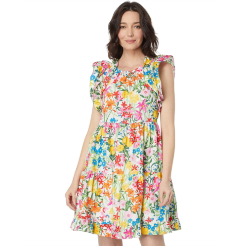 Maggy London Cotton Poplin Floral Print Ruffle Sleeve Dress