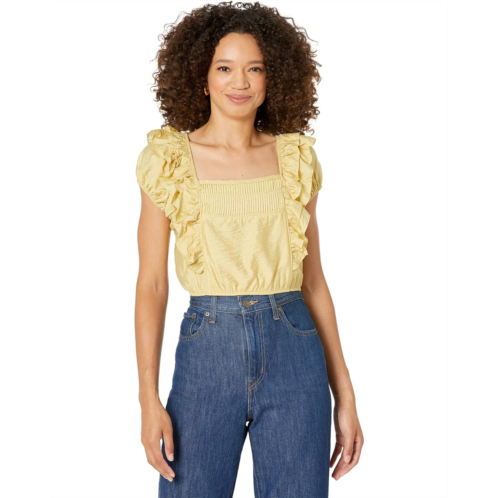MOON RIVER Woven Crop Top with Ruffle Sleeve Details