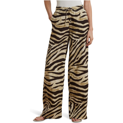 POLO RALPH LAUREN Womens Lauren Ralph Lauren Zebra-print Linen Wide-leg Pants