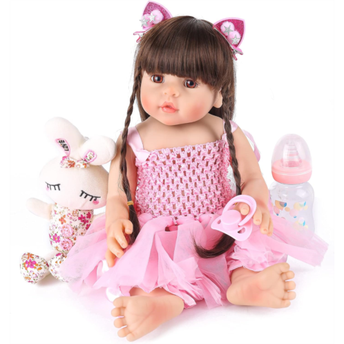 CHAREX Reborn Baby Dolls Silicone Full Body Handmade Realistic Lifelike Toddler/Newborn Dolls Girl, Waterproof Bath Dolls for Age 3+,Christmas Reborn Gift Set, 18 Inch