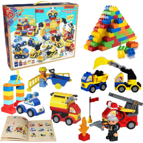 Klobroz Kids Toys Sets for Boys 2 5 - Building Blocks Car Set 171-pieces Classic Large Building Bricks Compatible with All Major Brands Educational Toys Blocks for Toddlers 3-5 All Ages