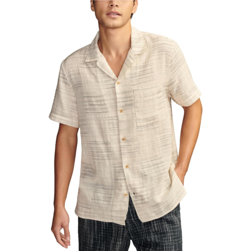 Mens Lucky Brand Patchwork Double Weave Short Sleeve Camp Collar Shirt