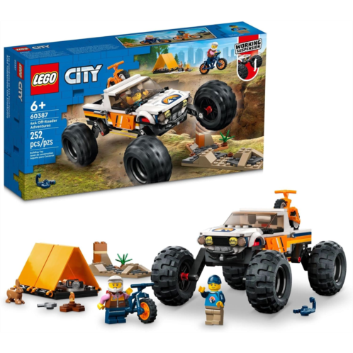 LEGO City 4x4 Off-Roader Adventures 60387 Building Toy - Camping Set Including Monster Truck Style Car with Working Suspension and Mountain Bikes, 2 Minifigures, Vehicle Toy for Ki