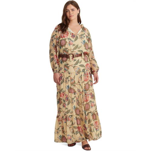 POLO Ralph Lauren Womens LAUREN Ralph Lauren Plus-Size Floral Crinkle Georgette Tiered Dress