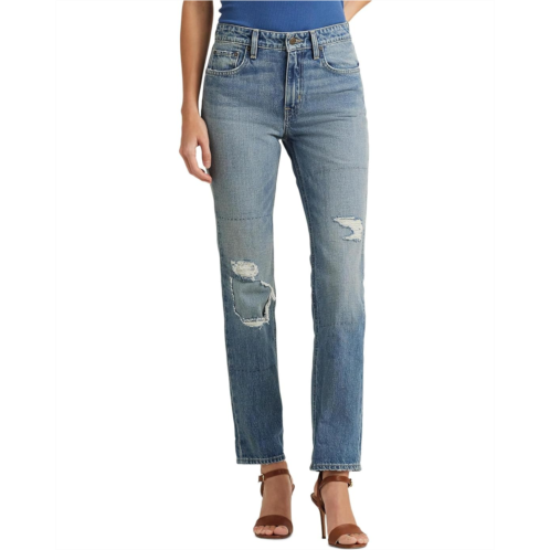 POLO Ralph Lauren LAUREN Ralph Lauren Distressed High-Rise Straight Ankle Jeans in Cassis Wash