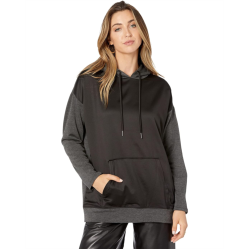 H Halston Long Sleeve Mix Media Hoodie Pullover