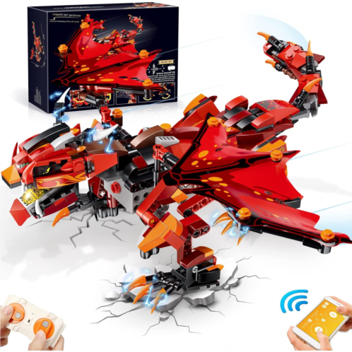 OKKIDY Remote & APP Controlled Dragon Building Set, 485 PCS STEM Building Blocks Toys for Kids Ages 8 9 10 11 12, Robot Building Toys Birthday Gifts for Boys & Girls