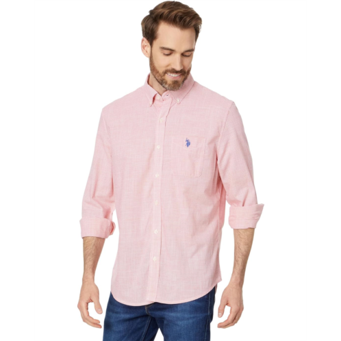 U.S. POLO ASSN. Long Sleeve Classic Fit 1 Pocket Gingham Cotton Stretch Yarn Dye Slub Poplin Woven Shirt