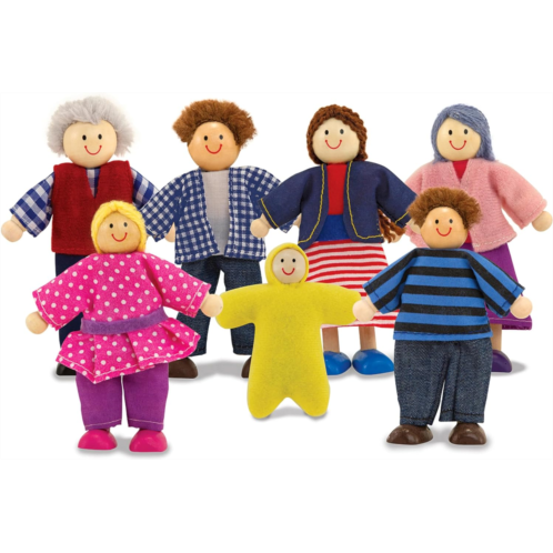 Melissa & Doug 7-Piece Poseable Wooden Doll Family for Dollhouse (2-4 inches each)