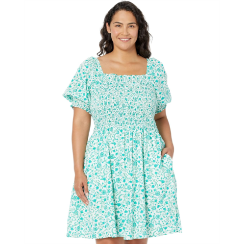 Draper James Plus Size Smocked Puff Sleeve Dress in Woodbock Floral