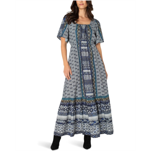 Womens Liverpool Los Angeles Elbow Sleeve Square Neck Woven Maxi Dress With Pockets