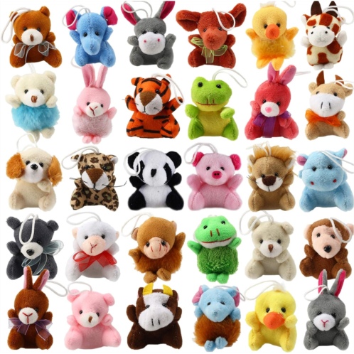 Laxdacee 32 Piece Mini Plush Animal Toy Set, Cute Small Animals Plush Keychain Decoration for Themed Parties, Kindergarten Gift, Teacher Student Award, Goody Bags Filler for Boys Girls Chil