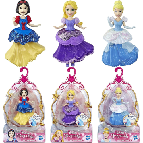 Hasbro Disney Princess Royal Clips 9cm 3.5 Articulated Figure 3 Pack - Set 2 - Rapunzel, Snow White & Cinderella