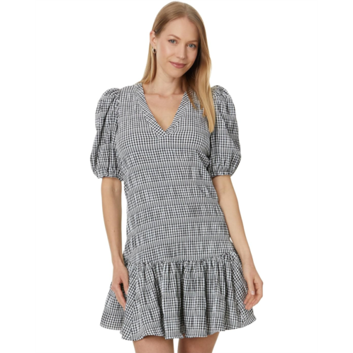 Calvin Klein Gingham Print Gauze Dress with Puff Sleeve