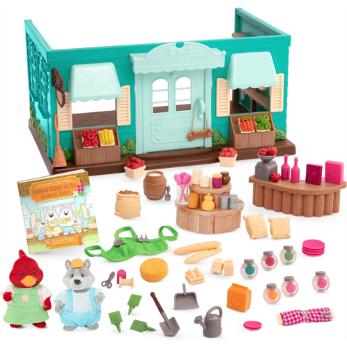 Lil Woodzeez - Toy Figures Playset - General Store Playhouse - Stackable - Mini Furniture & Play Food - Storybook & posable figures Included - 3 Years +