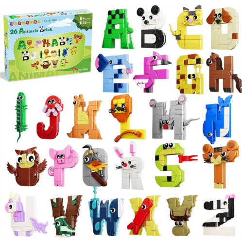 HOGOKIDS 26 Packs Party Favors for Kids - Animal Alphabet Lore Building Set for Easter ABC Letters for Classroom Prizes Goodie Bag Fillers Stocking Stuffers Gifts
