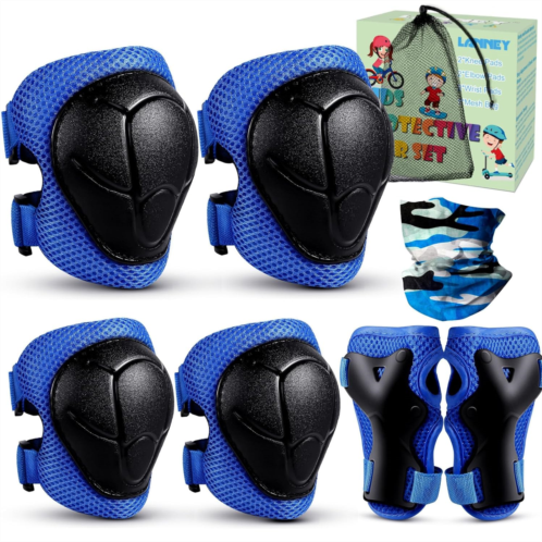 LANNEY Kids Knee Pads and Elbow Pads Set, 3-13 Years Knee Pads for Kids Toddler 3 in 1 Protective Gear Set with Wrist Guards for Skateboard, Scooter, Cycling, Riding Sports, Gift f