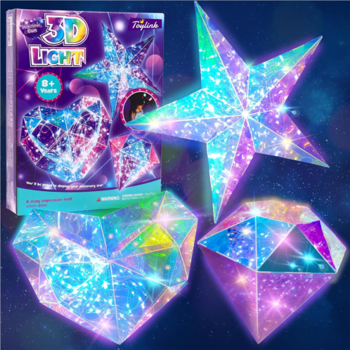 Toylink 3D Light DIY Craft Kits for Kids - Night Light for Kids Toys with Star & Heart & Diamond, Craft Kits for Girls Aged 8-12, Art Supplies for Girls Aged 8-12, Birthday Gifts for Girls